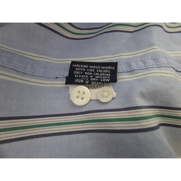 Faconnable Club Dress Shirt Men's L 100% Cotton Blue Green Stripe Preppy - Picture 6 of 9